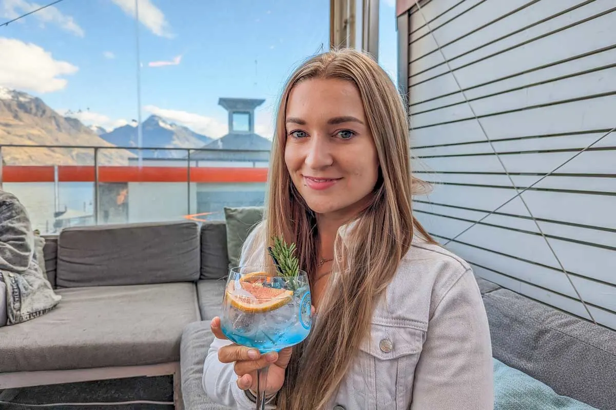 Bailey enjoys a drink at The Sundeck in Queenstown