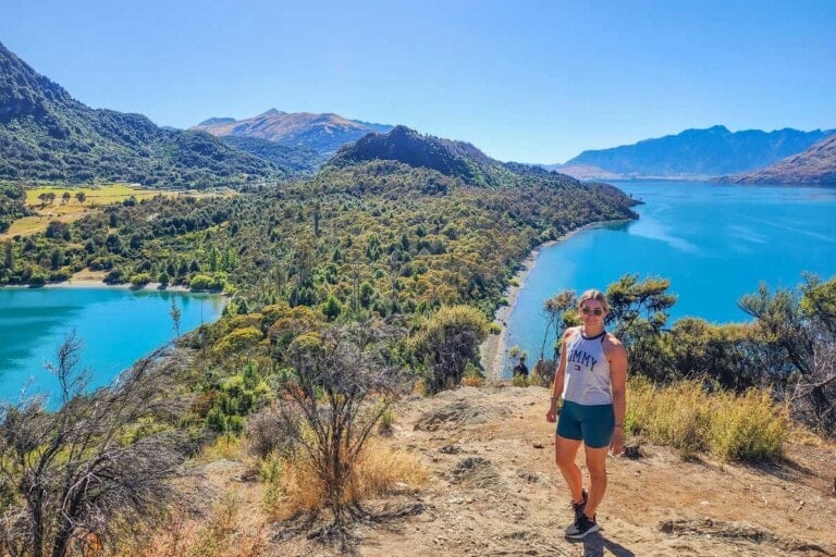 Bailey stands on the top of Bob's Peak in Queenstown, New Zealand
