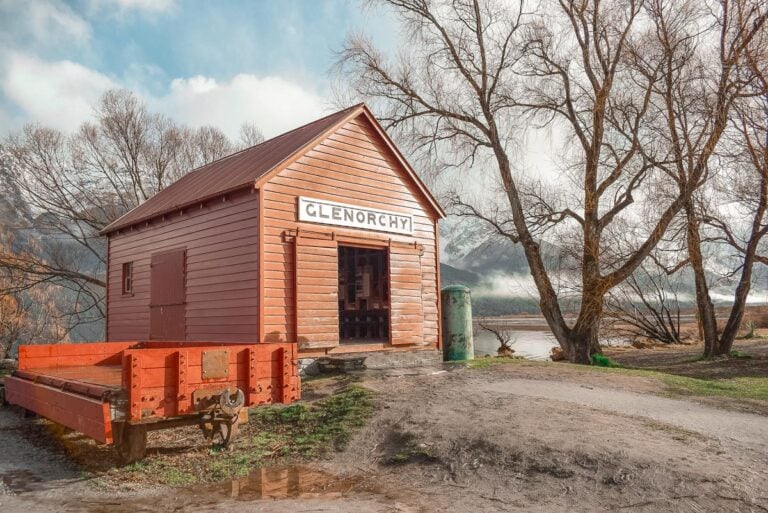 The Glenorchy Railway Shed in Glenorchy at the trailhead of the Glenorchy Walkway