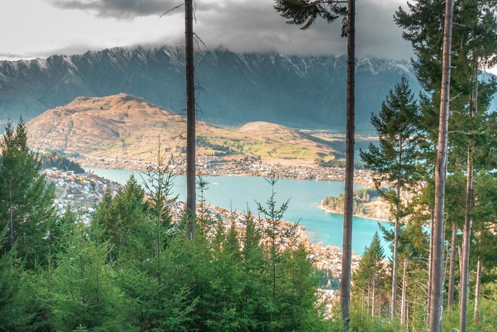 Views from the Tiki Trail looking down at Queenstown and Lake Wakatipu