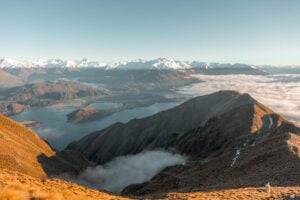 Clouds sit in a valley as seen from Roy's Peak