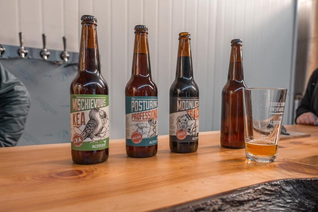 Four beer bottles from Altitude Brewing in Queenstown, New Zealand