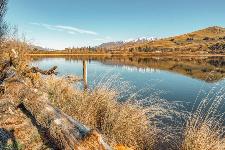 Lake Hayes Foreshore with reflections of the mountains