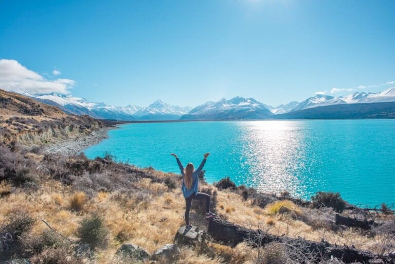 Lake Pukaki on a beautiful day in mount Cook National Park
