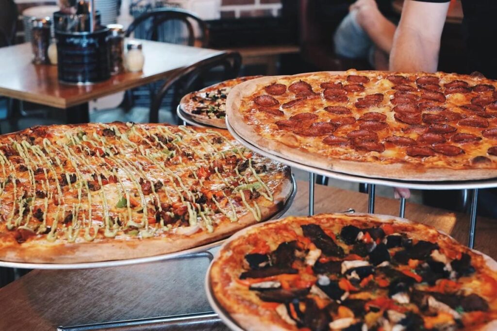Three pizzas at Fat Badger pizza