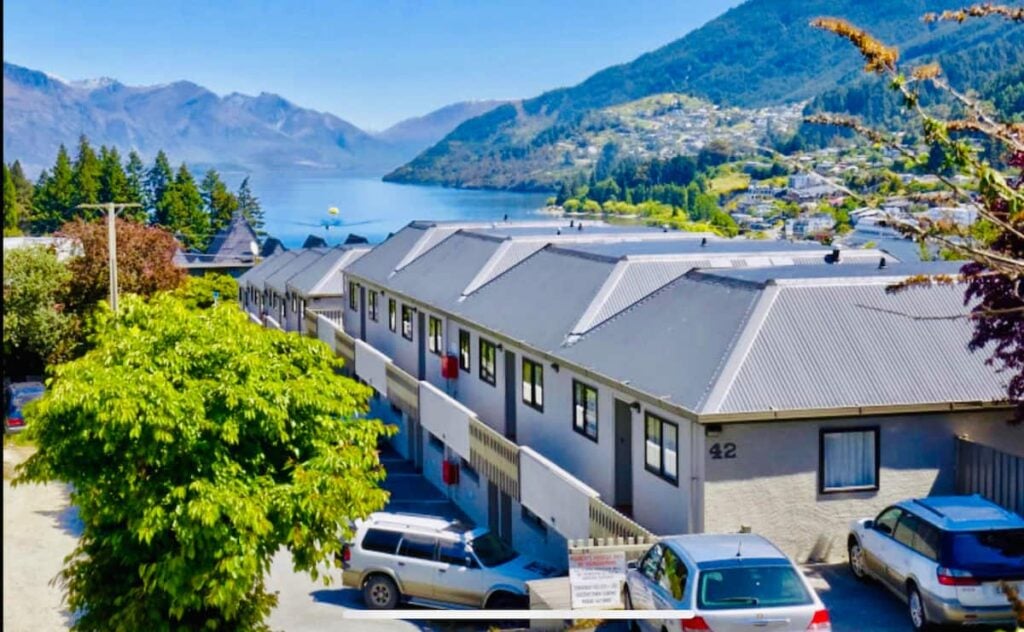 outside of a central airbnb apartment in Queenstown, New Zealand