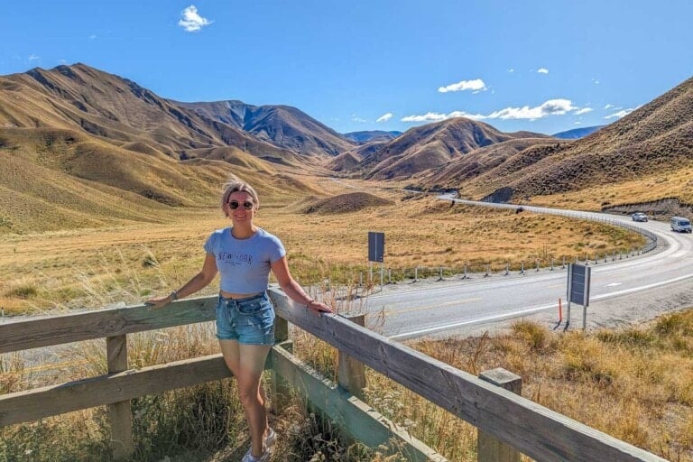 Bailey on Lindis Pass Viewpoint overlooking the road