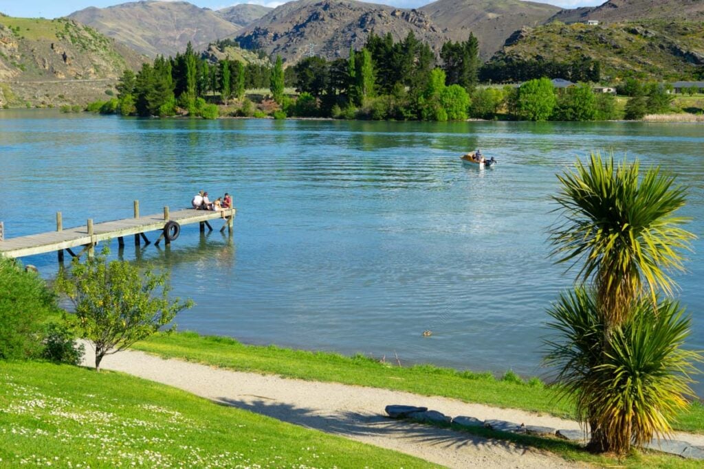 The views of Lake Dunstan from a BBQ area on the lake