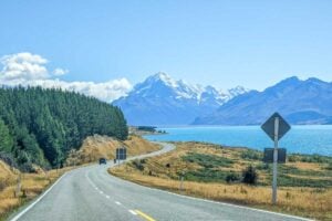 Scenic road leads to Mount Cook, New Zealand