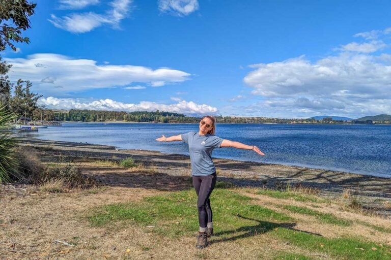 Bailey poses for a photo along the shores of Lake Te Anau, New Zealand