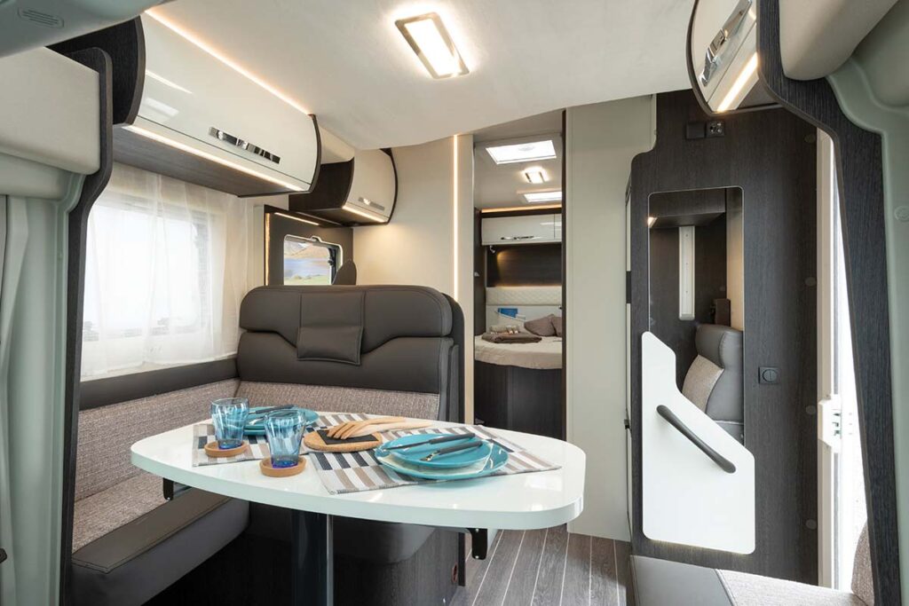The inside of a large luxurious motorhome in New Zealand
