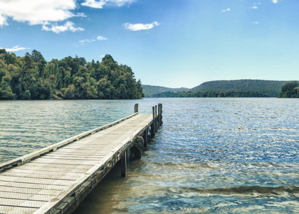 Lake Mapourika jetty near Franz Josef, New Zealand
