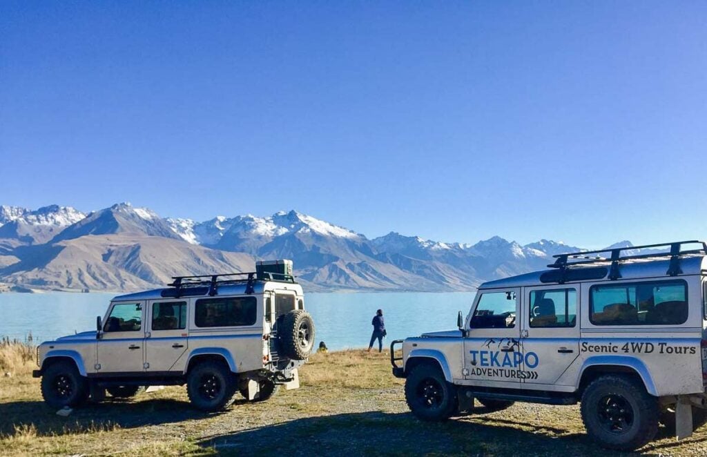 Tekapo Adventures 4wds on the edge of Lake Pukaki on a tour