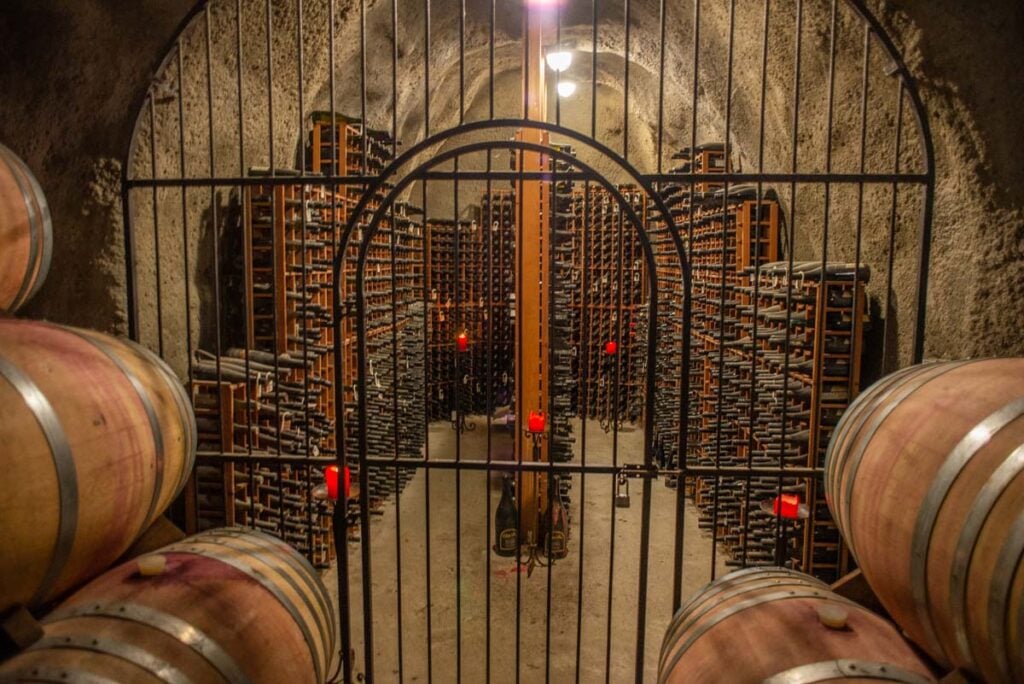 The wine cave at Gibbston Valley Winery