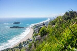 the view from the top of Mount Manganui in New Zealand