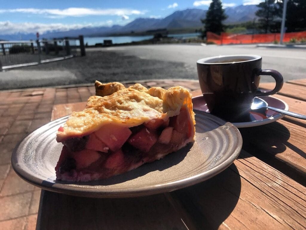 pie and coffee from Jack Rabbit cafe - one of the best restaurants in Lake Tekapo