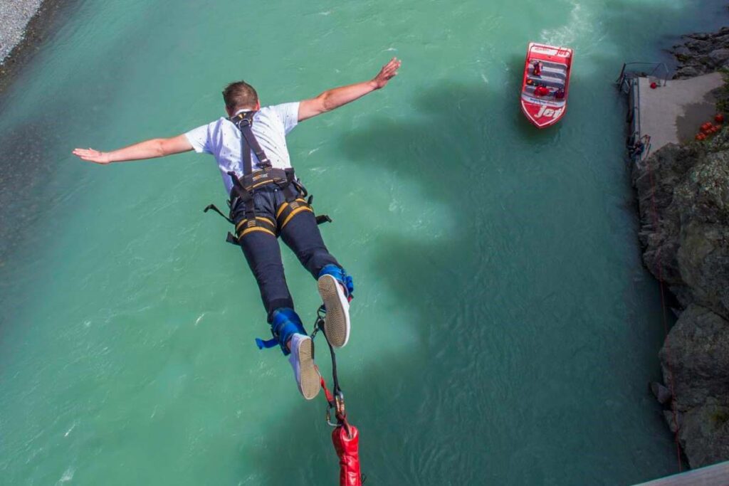A person bungy jumps at Hanmer Springs Bungy
