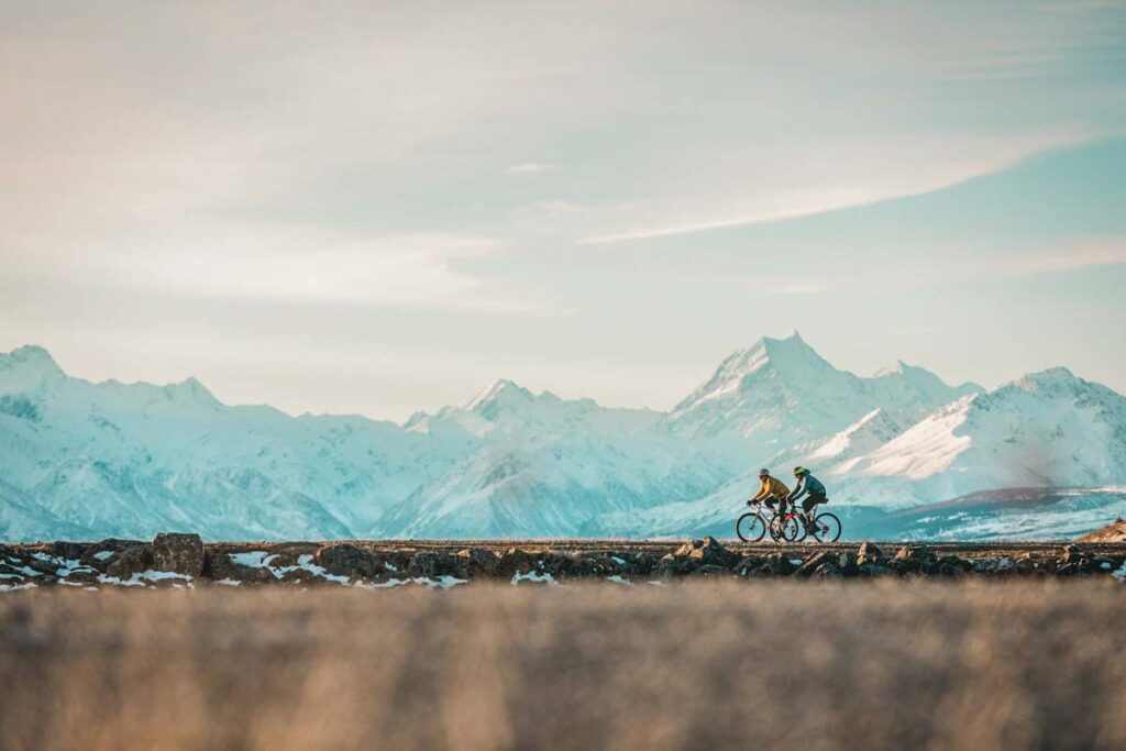 People ride the Alps 2 Ocean Cycle Trail near Twizel, New Zealand