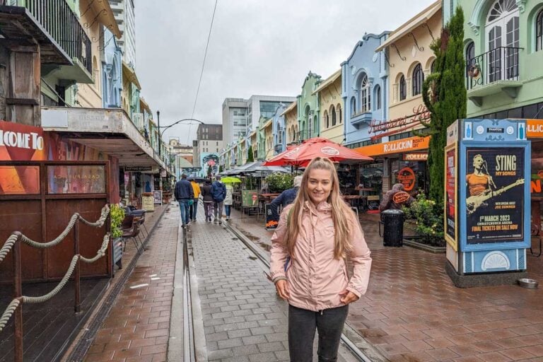 Bailey poses for a photo at New Regent Street in Christchurch, New Zealand