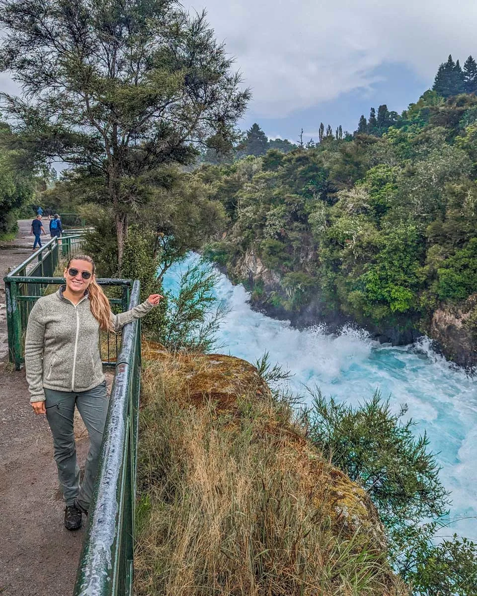 Bailey poses for a photo at Huka Falls in Taupo, NZ