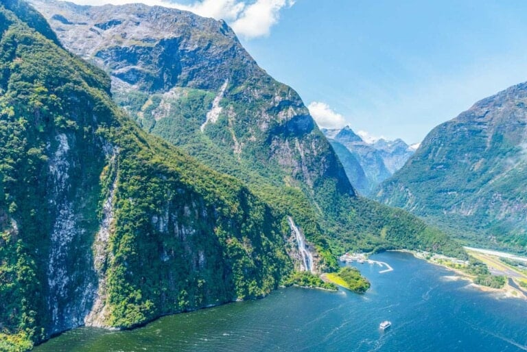 A scenic shot from a scenic flight in Milford Sound, New Zealand