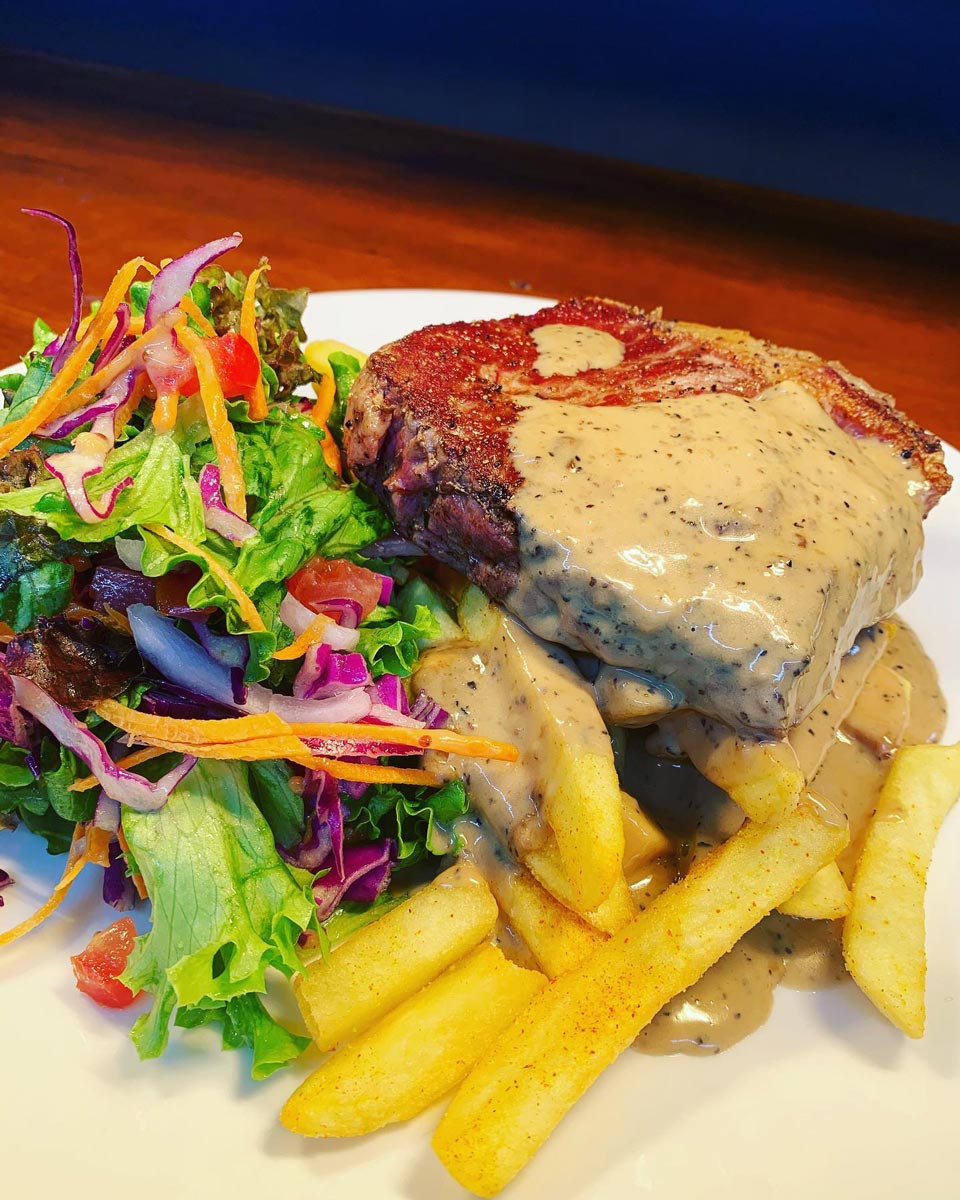 Sirloin and sides from Cornerstone Bar and Eatery in Tauranga, New Zealand