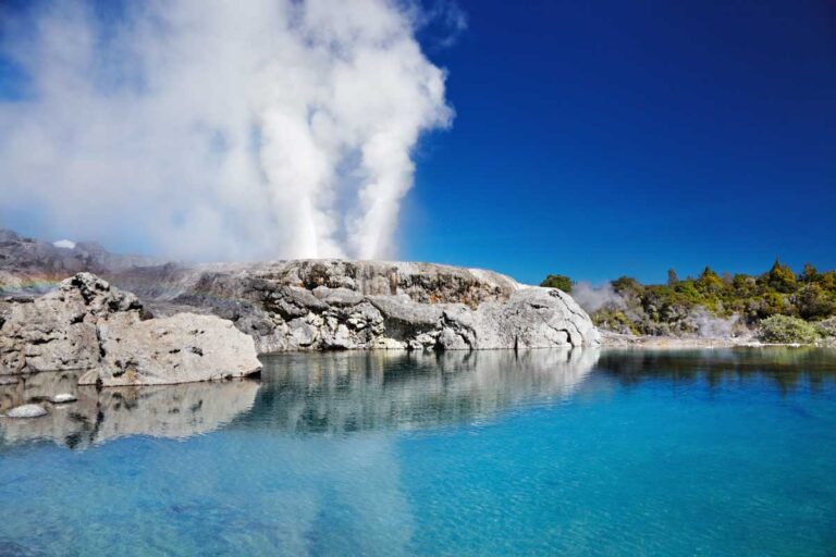 Pohutu Geyser shoots up in Rotorua, New Zealand