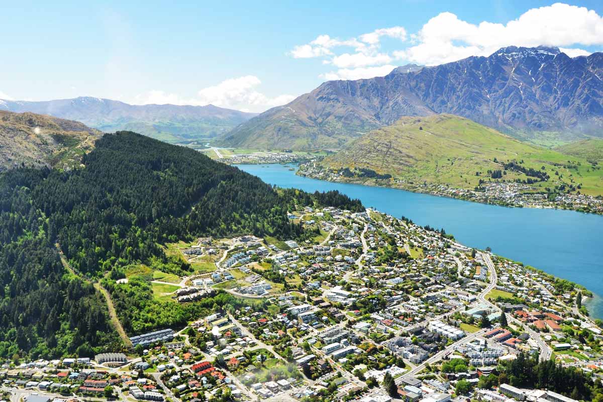 Helicopter view of Queenstown, New Zealand