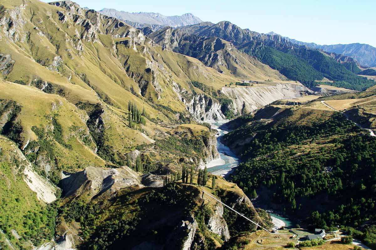 flying over the historic Skippers Canyon in Queenstown, New Zealand
