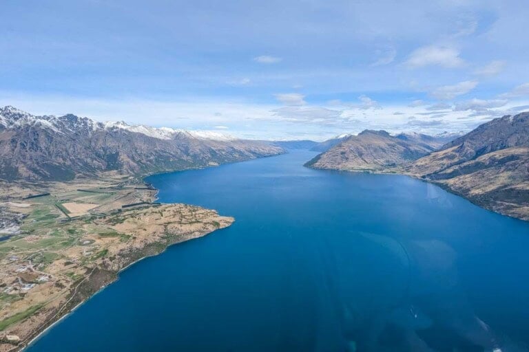 Views over Lake Wakatipu from a scenic flight in Queenstown