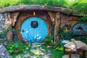 A cute Hobbit Hole in New Zealand at the Hobbiton Movie Set