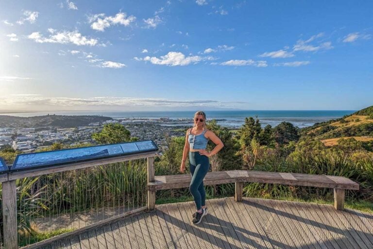 Bailey poses for a photo at the top of Botanical Hill in Nelson