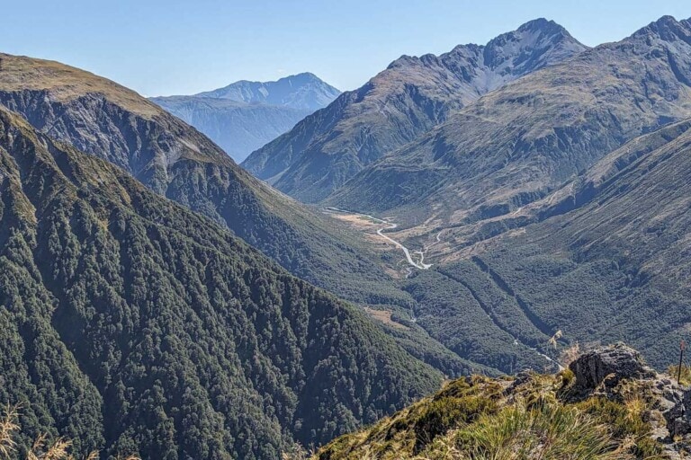 View of Arthurs Pass from Avalanche Peak in New Zealand