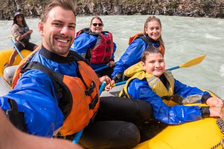 Bailey take a selfie while white water rafting in New Zealand