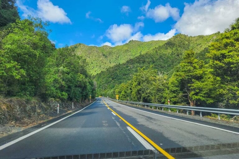 View of the beautiful road between Taupo and Rotorua