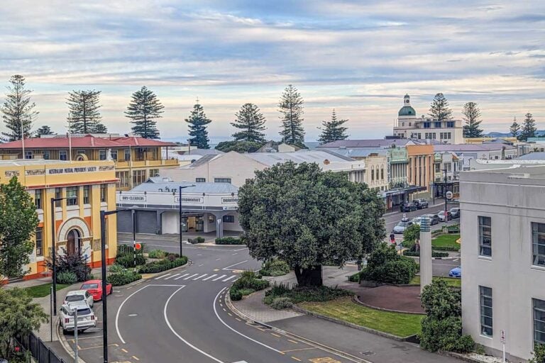 The city of Napier in New Zealand at sunset