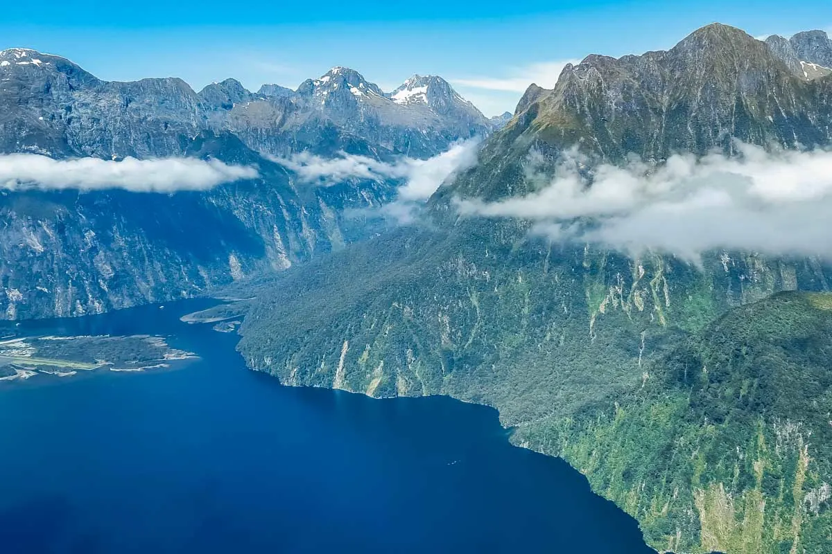 Views of Milford Sound from a helicopter flight from Queenstown