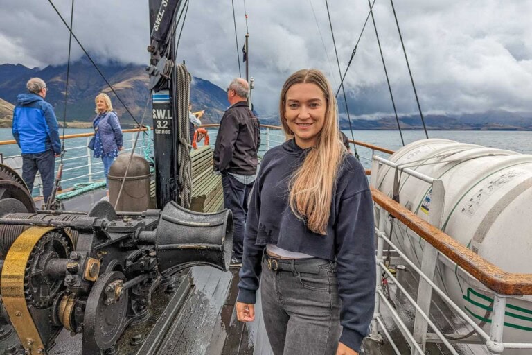 Bailey onboard the TSS Earnslaw on her way to Walter Peak Station for dinner