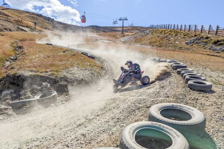 Bailey drifts around a corner on the Cardrona Mountain Carting