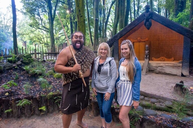 Bailey and her mother at at the Mitai Maori Village in Rotorua New Zealand