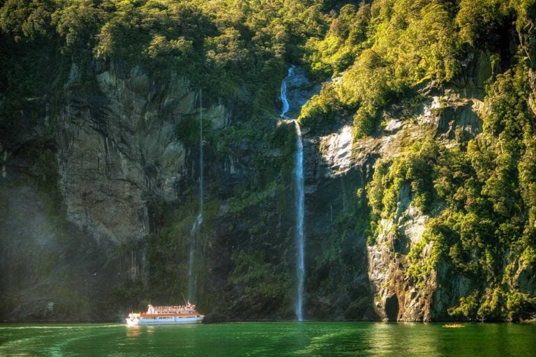 Boats cruising through the Milford Sound New Zealand (2)