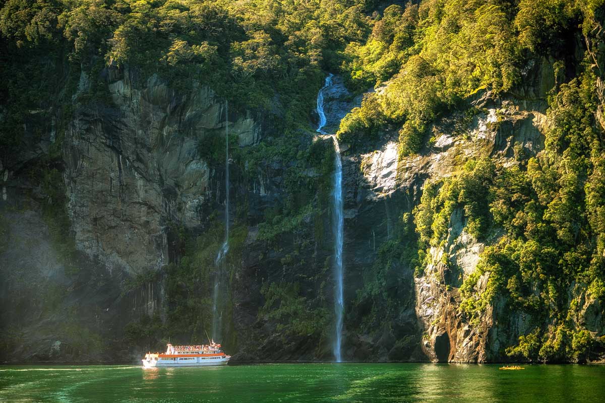 Boats cruising through the Milford Sound New Zealand (2)