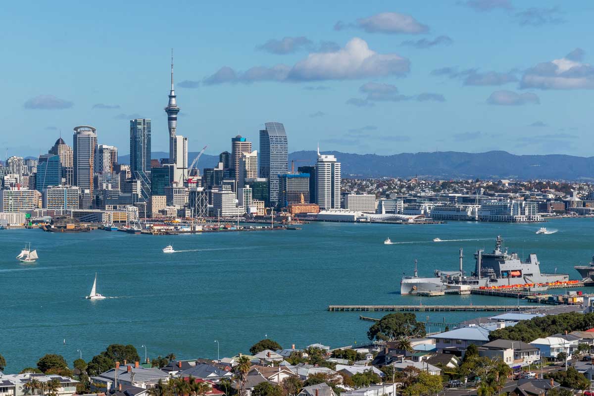 Auckland New Zealand skyline seen on a sunny day