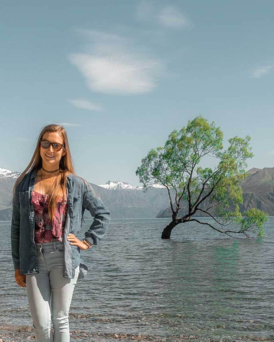 Bailey with the Wanaka Tree on a tour from Queenstown New Zealand