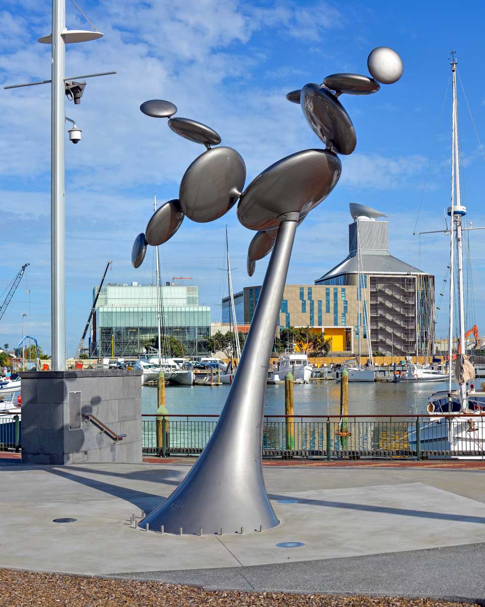Modern Kinetic Wind Sculpture in Viaduct Harbour Auckland New Zealand