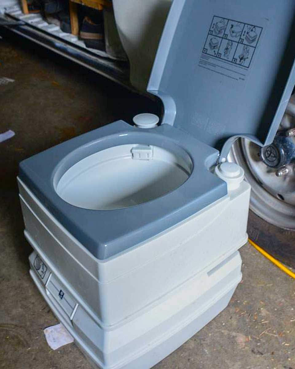 A portable toilet in a campervan in New Zealand
