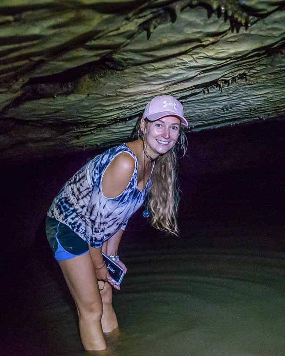 Bailey in a glow worm cave in new zealand