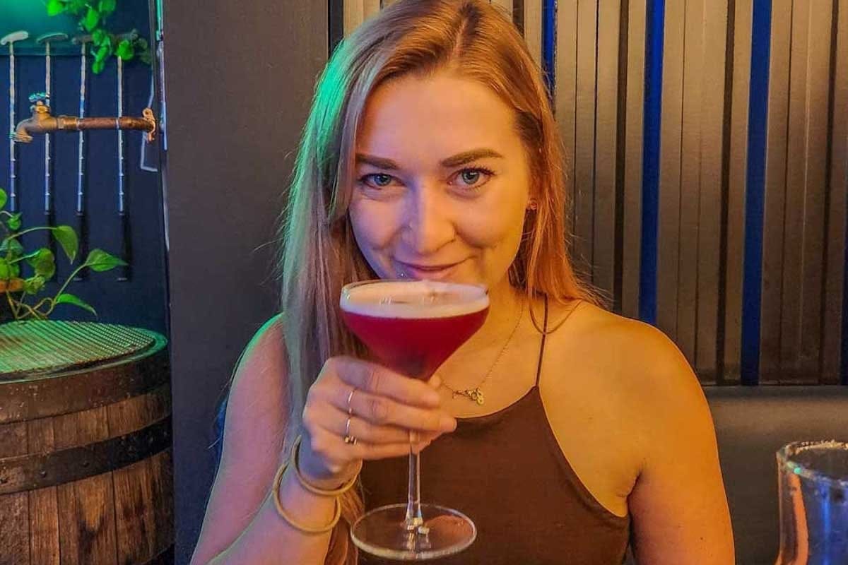 Bailey-sips-a-cocktail-in-Christchurch New Zealand