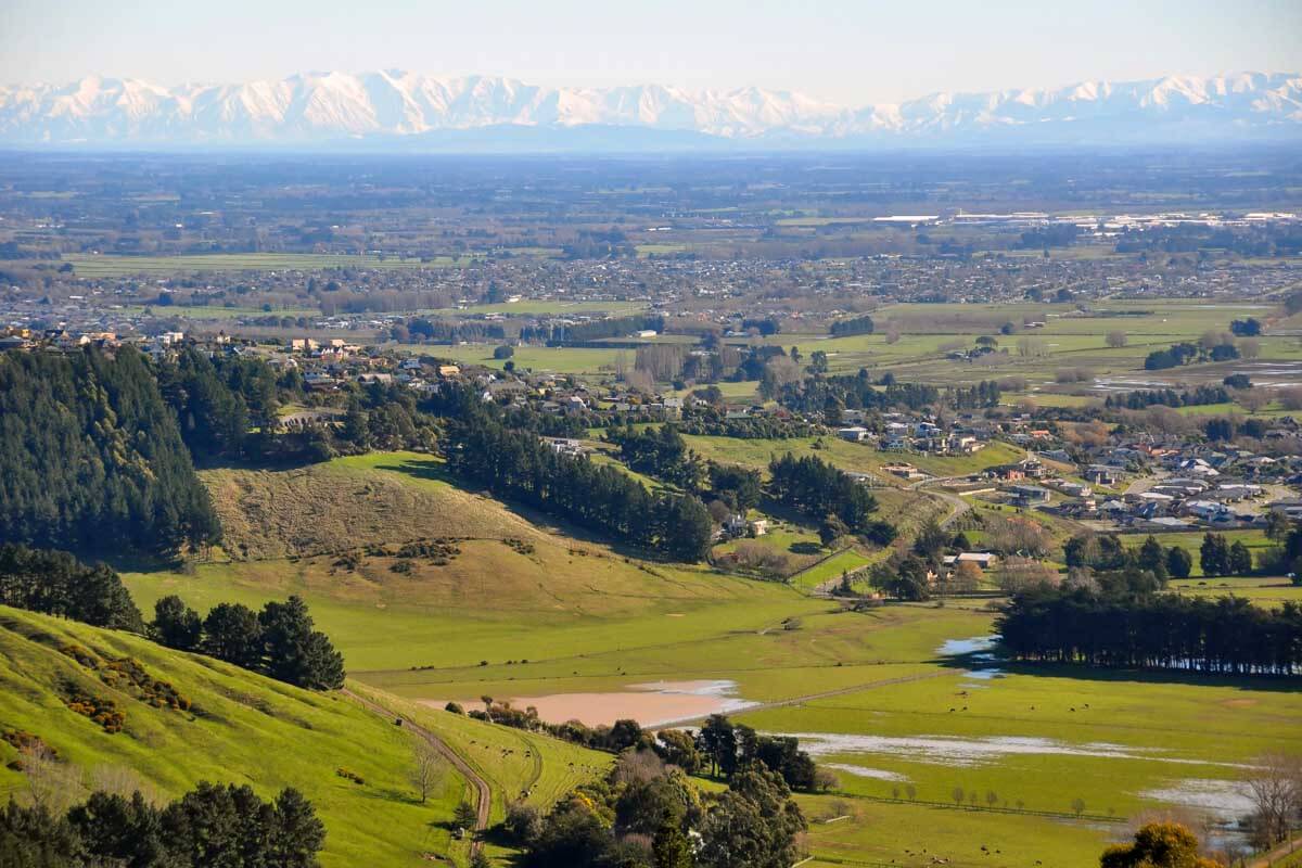 Canterbury Plains and the Southern Alps seen from Cashmere New Zealand