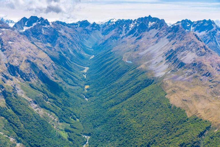Aerial view of a river near Queenstown New Zealand